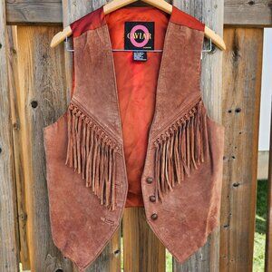 VINTAGE CAVIAR Leather Fringe Tassel Vest Women's Size Small Western Wear Brown